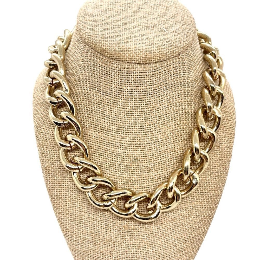 VINTAGE ANNE KLEIN Necklace Chunky Gold Tone Chain Collar  90s